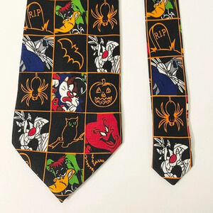 Vtg 1998 Looney Tunes Halloween Neck Tie Sylvester  Bugs Tweety Gossamer 58 Inch